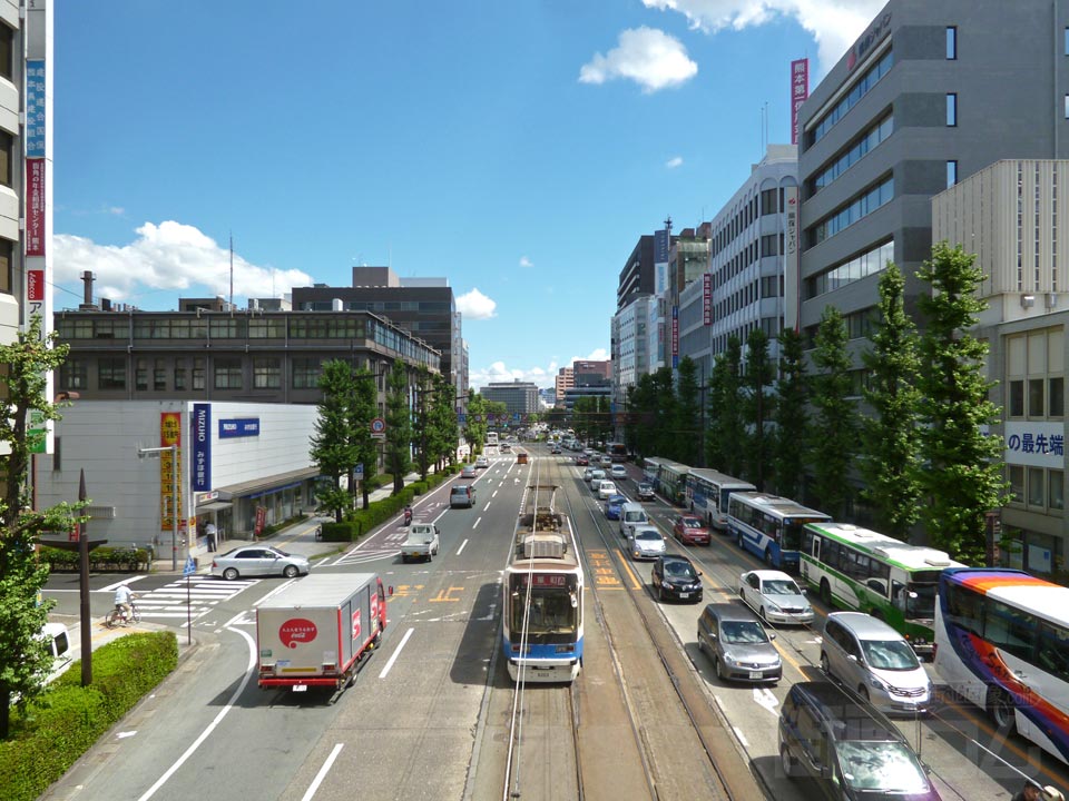 銀座通り歩道橋から熊本市役所方面写真画像