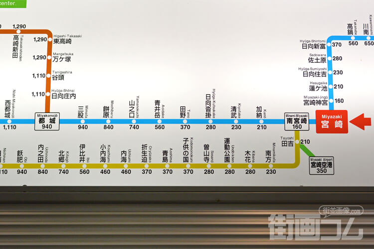 日豊本線（宮崎→都城区間）の路線図
