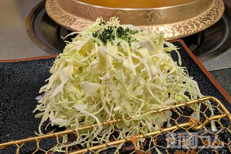 キャベツの千切り(ドレッシングとパセリがかけられている)