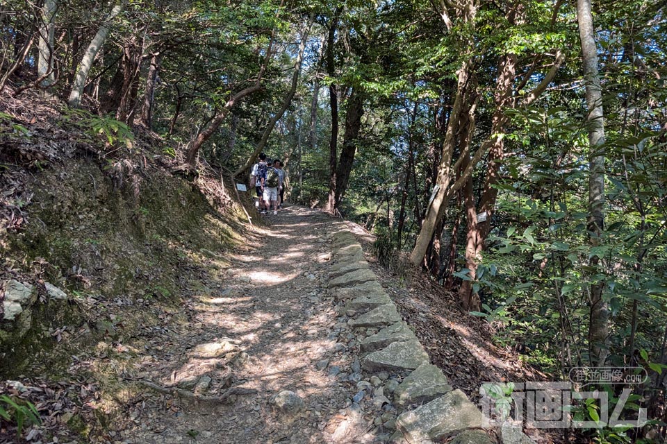 落ち葉が積もった岩国城への山道